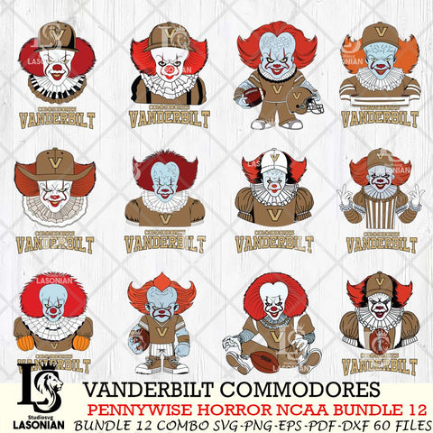 Vanderbilt Commodores  Pennywise Horror NCAA Bundle 12 SVG Svg Eps Dxf Png File, Digital Download