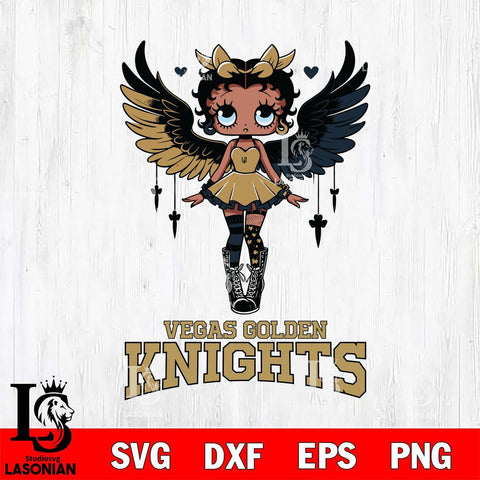 Vegas Golden Knights Anglel Black Fan Girl Betty Boop, Svg Eps Dxf Png File, Digital Download