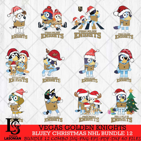Vegas Golden Knights Bluey Christmas NHL Bundle 12 Cricut , Christmas Svg , Bluey svg , Digital Download, dxf eps png pdf file