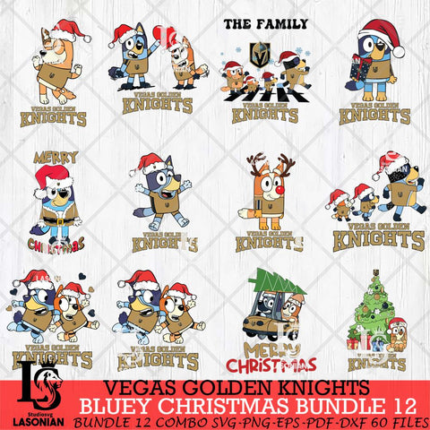 Vegas Golden Knights Bluey Happy Christmas Bundle 12 Svg Eps Dxf Png File, Digital Download