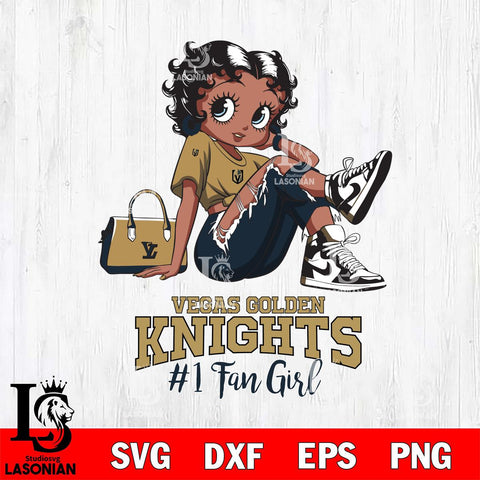 Vegas Golden Knights #1 Black Fan Girl Betty Boop, Svg Eps Dxf Png File, Digital Download