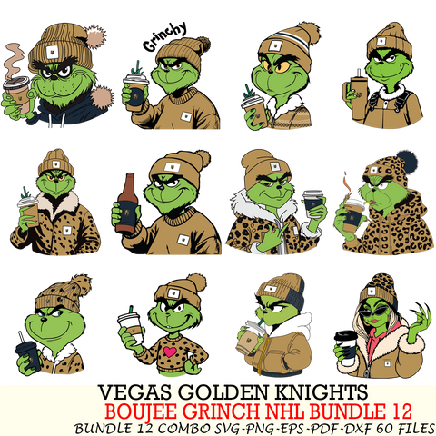 Vegas Golden Knights  Boujee Grinch NHL Bundle 12 SVG Eps Dxf Png File, Digital Download, Instant Download
