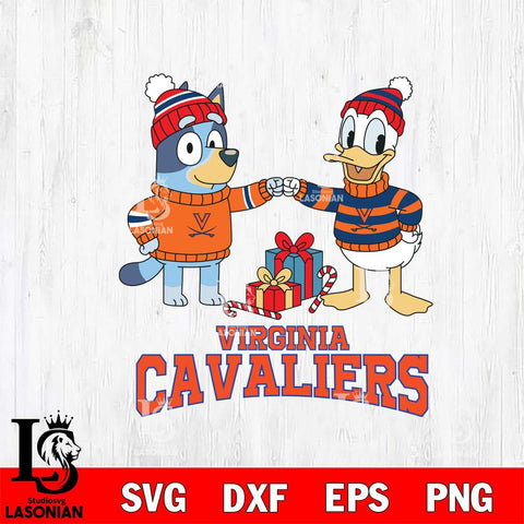 Virginia Cavaliers Bluey With Donald Duck Christmas File Cut, NCAA SVG DXF EPS PNG FILE, Digital Download,Instant Download, Silhouette