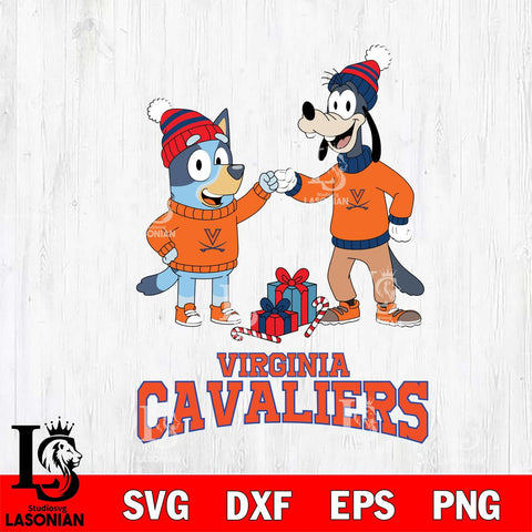 Virginia Cavaliers Bluey With Goofy Christmas File Cut, NCAA SVG DXF EPS PNG FILE, Digital Download,Instant Download, Silhouette