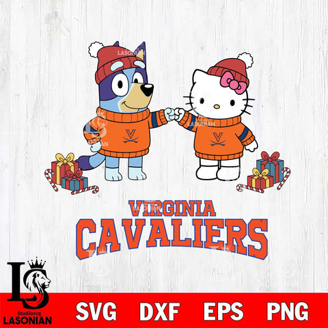 Virginia Cavaliers Bluey With Hello kitty Christmas File Cut, NCAA SVG DXF EPS PNG FILE, Digital Download,Instant Download, Silhouette