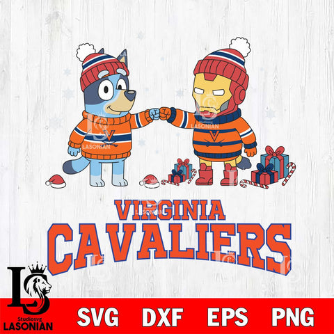 Virginia Cavaliers Bluey With Iron man Christmas File Cut, NCAA SVG DXF EPS PNG FILE, Digital Download,Instant Download, Silhouette