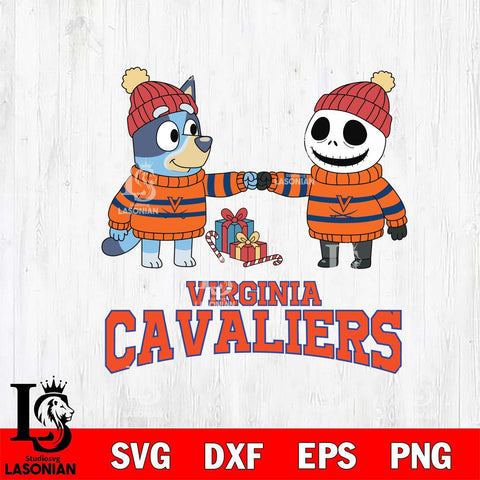 Virginia Cavaliers Bluey With Jack Skellington Christmas File Cut, NCAA SVG DXF EPS PNG FILE, Digital Download,Instant Download, Silhouette
