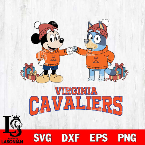 Virginia Cavaliers Bluey With Mickey Christmas File Cut, NCAA SVG DXF EPS PNG FILE, Digital Download,Instant Download, Silhouette