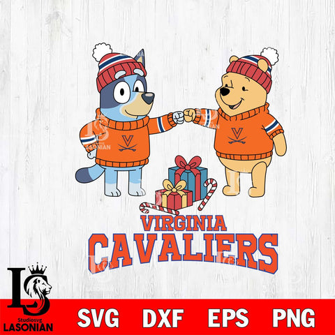 Virginia Cavaliers Bluey With Winnie The Pooh Christmas File Cut, NCAA SVG DXF EPS PNG FILE, Digital Download,Instant Download, Silhouette