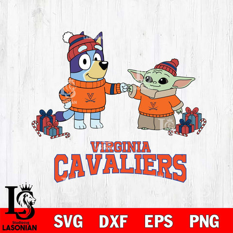 Virginia Cavaliers Bluey With Yoda Christmas File Cut, NCAA SVG DXF EPS PNG FILE, Digital Download,Instant Download, Silhouette