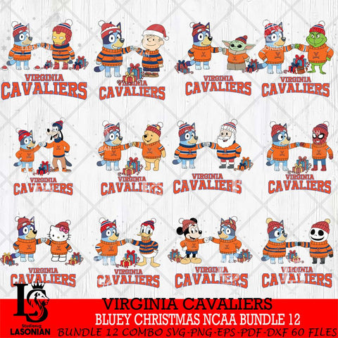 Virginia Cavaliers  Bluey friends christmas NCAA Bundle File Cut,Bundle NCAA SVG DXF EPS PNG FILE, Digital Download,Instant Download, Silhouette