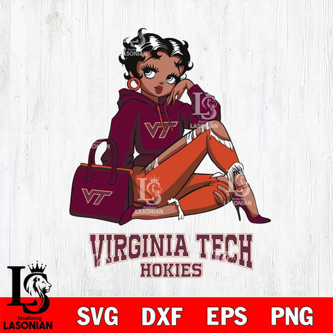 Virginia Tech Hokies Awesome Black Fan Girl Betty Boop, Svg Eps Dxf Png File, Digital Download