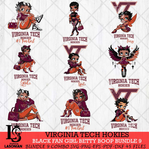 Virginia Tech Hokies Black Fan Girl Betty Boop Bundle 9, Svg Eps Dxf Png File, Digital Download
