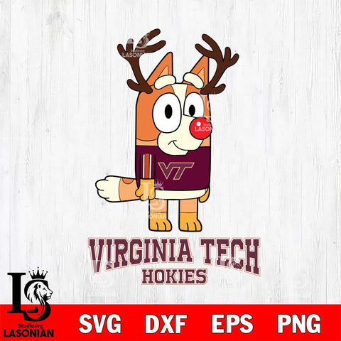 Virginia Tech Hokies Bluey Chilli Christmas Deer Svg Eps Dxf Png File, Digital Download