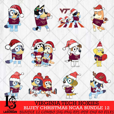 Virginia Tech Hokies Bluey Christmas NCAA Bundle 12 SVG Eps Dxf Png File, Digital Download, Instant Download