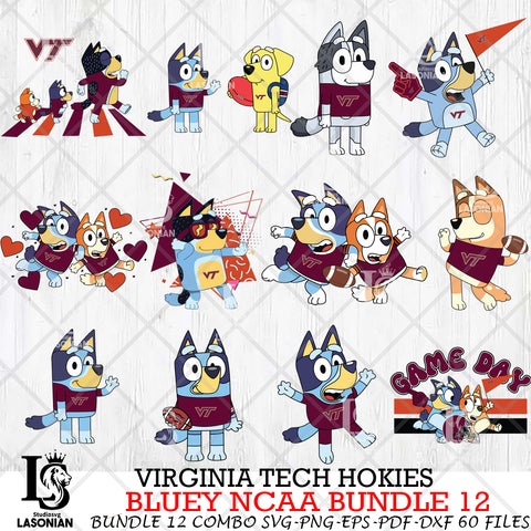 Virginia Tech Hokies Bluey NCAA Bundle 12 Svg Eps Dxf Png File, Digital Download, Instant Download