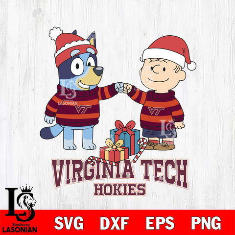 Virginia Tech Hokies Bluey With Charlie Brown Christmas File Cut, NCAA SVG DXF EPS PNG FILE, Digital Download,Instant Download, Silhouette