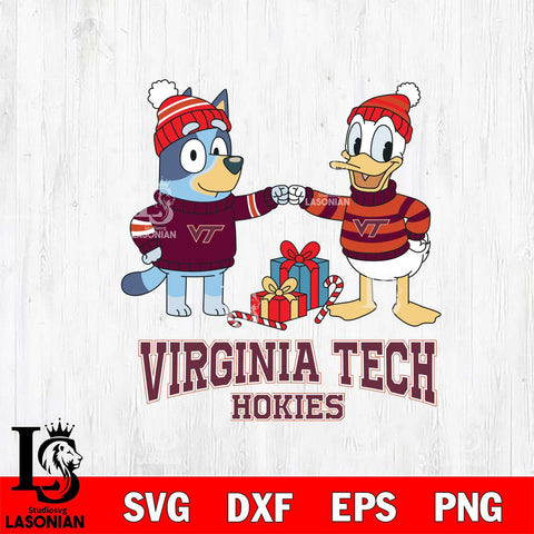 Virginia Tech Hokies Bluey With Donald Duck Christmas File Cut, NCAA SVG DXF EPS PNG FILE, Digital Download,Instant Download, Silhouette