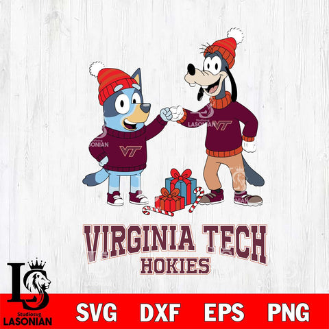 Virginia Tech Hokies Bluey With Goofy Christmas File Cut, NCAA SVG DXF EPS PNG FILE, Digital Download,Instant Download, Silhouette