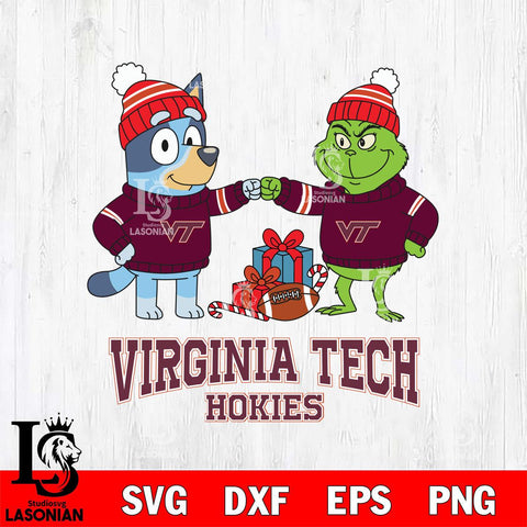 Virginia Tech Hokies Bluey With Grinch Christmas File Cut, NCAA SVG DXF EPS PNG FILE, Digital Download,Instant Download, Silhouette