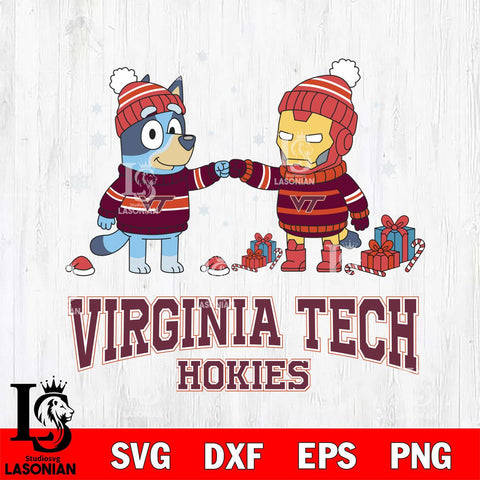 Virginia Tech Hokies Bluey With Iron man Christmas File Cut, NCAA SVG DXF EPS PNG FILE, Digital Download,Instant Download, Silhouette