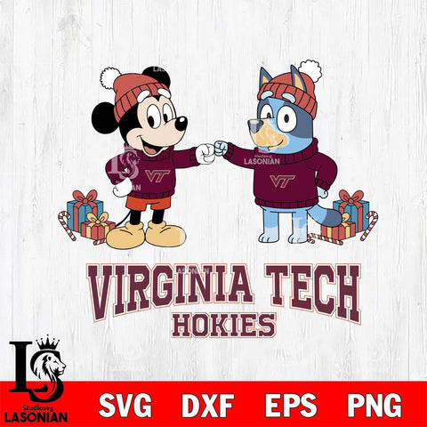 Virginia Tech Hokies Bluey With Mickey Christmas File Cut, NCAA SVG DXF EPS PNG FILE, Digital Download,Instant Download, Silhouette