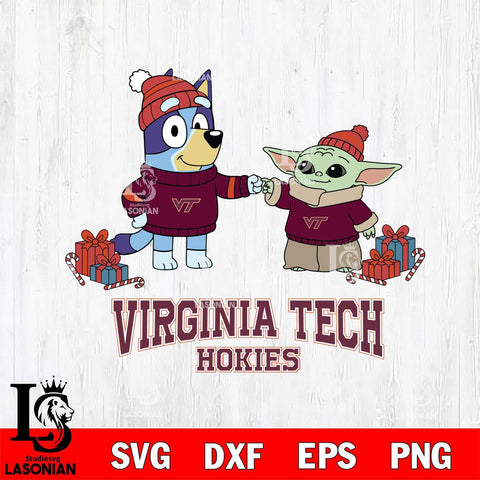 Virginia Tech Hokies Bluey With Yoda Christmas File Cut, NCAA SVG DXF EPS PNG FILE, Digital Download,Instant Download, Silhouette