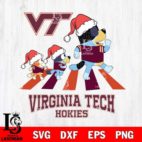 Virginia Tech Hokies Christmas Family Bluey Walking Cut Files,Bluey Cricut,Christmas Svg , Bluey svg , Digital Download, dxf eps png pdf file