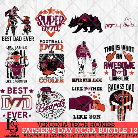 Virginia Tech Hokies Fathers Day NCAA Bundle 12 Svg Eps Dxf Png File, Digital Download, Instant Download