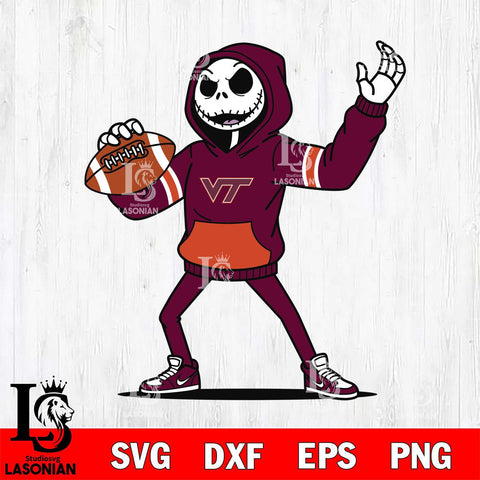 Virginia Tech Hokies Jack Skellington Football Christmas File Cut, NCAA SVG DXF EPS PNG FILE, Digital Download , Criucut , Silhouette