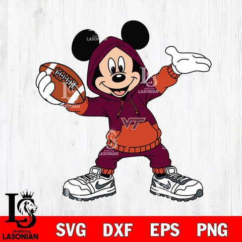Virginia Tech Hokies Mickey Disney Football Christmas File Cut, NCAA SVG DXF EPS PNG FILE, Digital Download , Criucut , Silhouette