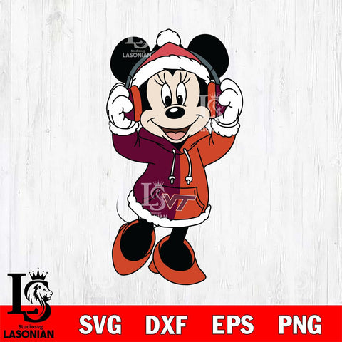 Virginia Tech Hokies Minnie Mouse Disney Football Christmas File Cut, NCAA SVG DXF EPS PNG FILE, Digital Download , Criucut , Silhouette