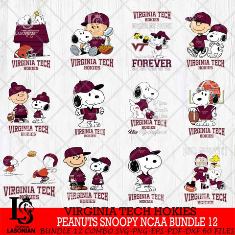 Virginia Tech Hokies Peanuts Snoopy Player NCAA Bundle 12 SVG DXF EPS PNG FILE,Snoopy File Cut, bundle NCAA Digital Download,Instant Download, Silhouette