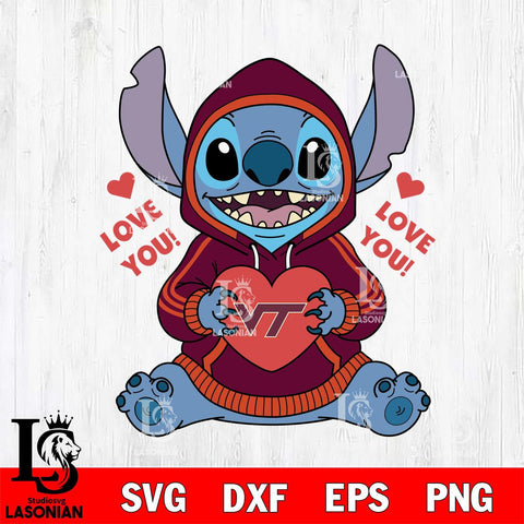 Virginia Tech Hokies Stitch Love You File Cut, NCAA SVG DXF EPS PNG FILE, Digital Download , Criucut , Silhouette