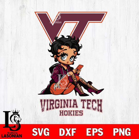 Virginia Tech Hokies Style Black Fan Girl Betty Boop, Svg Eps Dxf Png File, Digital Download