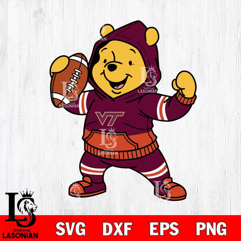 Virginia Tech Hokies Winnie The Pooh Disney Football Christmas File Cut, NCAA SVG DXF EPS PNG FILE, Digital Download , Criucut , Silhouette