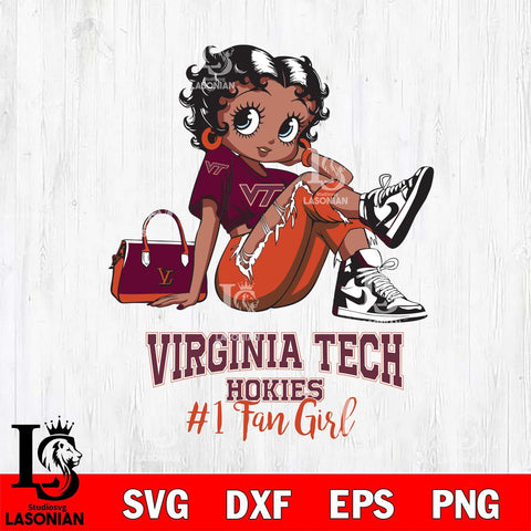 Virginia Tech Hokies #1 Black Fan Girl Betty Boop, Svg Eps Dxf Png File, Digital Download