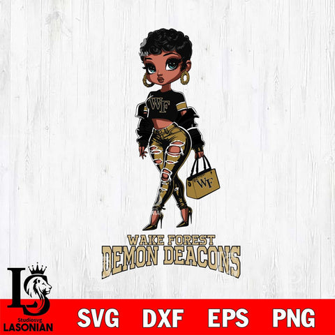Wake Forest Demon Deacons Beautiful Black Fan Girl, Svg Eps Dxf Png File, Digital Download