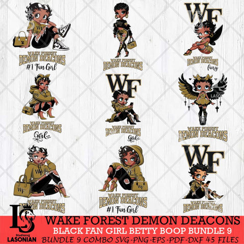 Wake Forest Demon Deacons Black Fan Girl Betty Boop Bundle 9, Svg Eps Dxf Png File, Digital Download