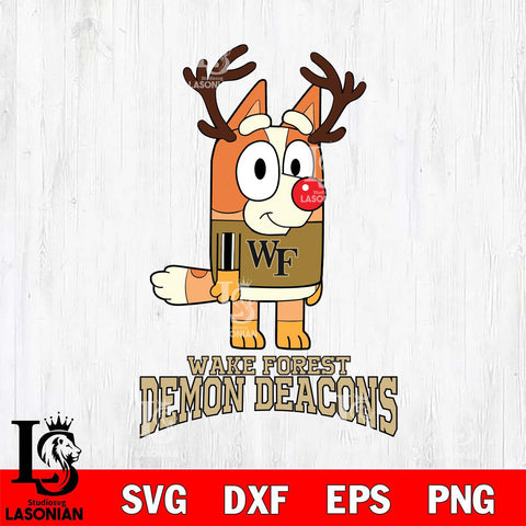 Wake Forest Demon Deacons Bluey Chilli Christmas Deer Svg Eps Dxf Png File, Digital Download