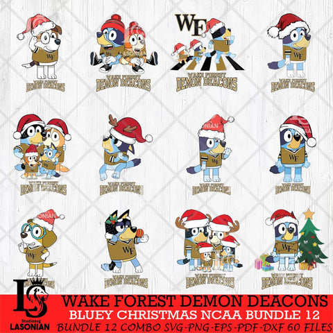 Wake Forest Demon Deacons Bluey Christmas NCAA Bundle 12 Cricut File Cut Files , Bluey Cricut , Christmas Svg , Bluey svg , Digital Download, dxf eps png pdf file