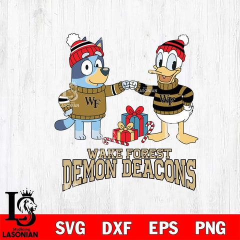 Wake Forest Demon Deacons Bluey With Donald Duck Christmas File Cut, NCAA SVG DXF EPS PNG FILE, Digital Download,Instant Download, Silhouette