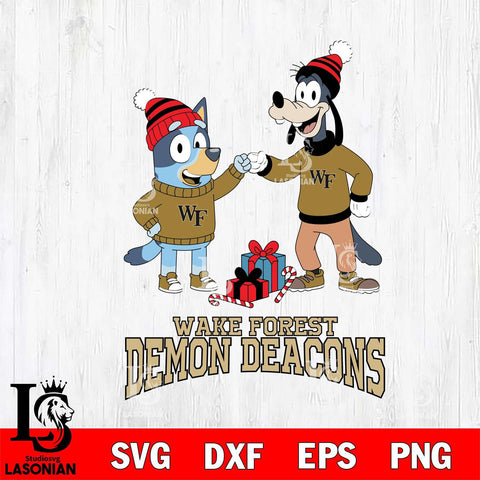 Wake Forest Demon Deacons Bluey With Goofy Christmas File Cut, NCAA SVG DXF EPS PNG FILE, Digital Download,Instant Download, Silhouette