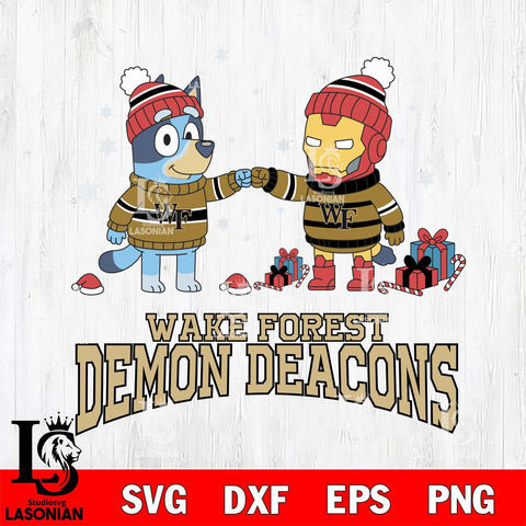 Wake Forest Demon Deacons Bluey With Iron man Christmas File Cut, NCAA SVG DXF EPS PNG FILE, Digital Download,Instant Download, Silhouette