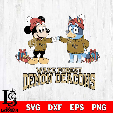 Wake Forest Demon Deacons Bluey With Mickey Christmas File Cut, NCAA SVG DXF EPS PNG FILE, Digital Download,Instant Download, Silhouette