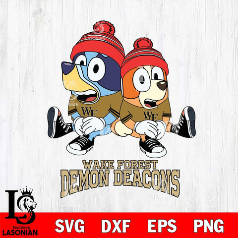 Wake Forest Demon Deacons Christmas Bluey & Bingo Sit Cut Files,Bluey Cricut,Christmas Svg , Bluey svg , Digital Download, dxf eps png pdf file