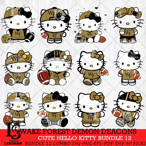 Wake Forest Demon Deacons Cute Hello Kitty Bundle 12 SVG Eps Dxf Png File, NCAA Bundle svg, Digital Download, Instant Download