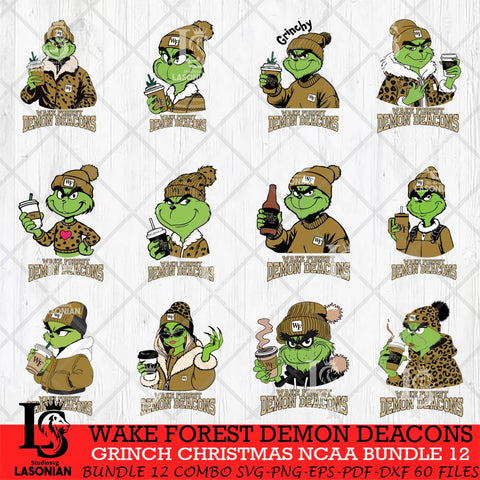 Wake Forest Demon Deacons Grinch Christmas NCAA Bundle 12 Svg Eps Dxf Png File,Cricut files, Digital Download, Instant Download