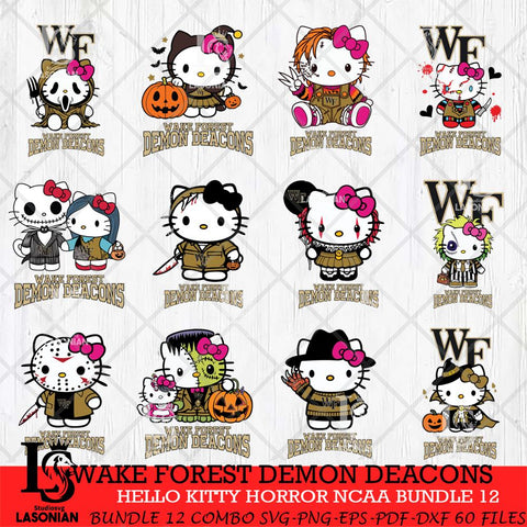Wake Forest Demon Deacons Hello Kitty Horror NCAA Bundle 12 SVG Svg Eps Dxf Png File, Digital Download