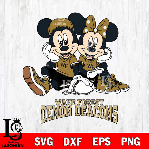 Wake Forest Demon Deacons Mickey Minnie Mouse Football Sit Svg Eps Dxf Png File, NCAA svg , File Cut , Digital Download , Instant Download, Cut Svg Files